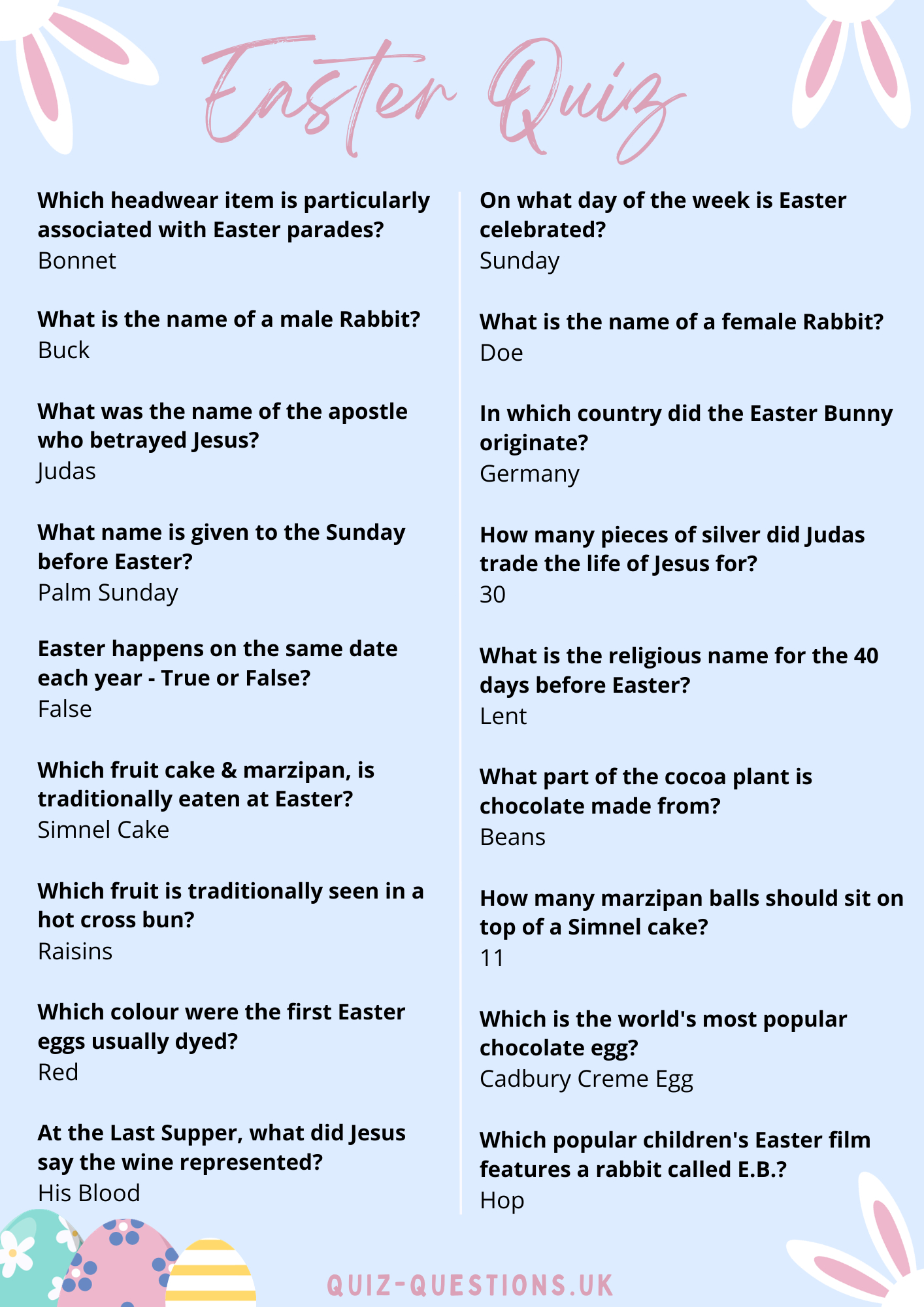 Easter Quiz Questions &amp;amp; Answers 2025 for Easter Dingbats Printable With Answers