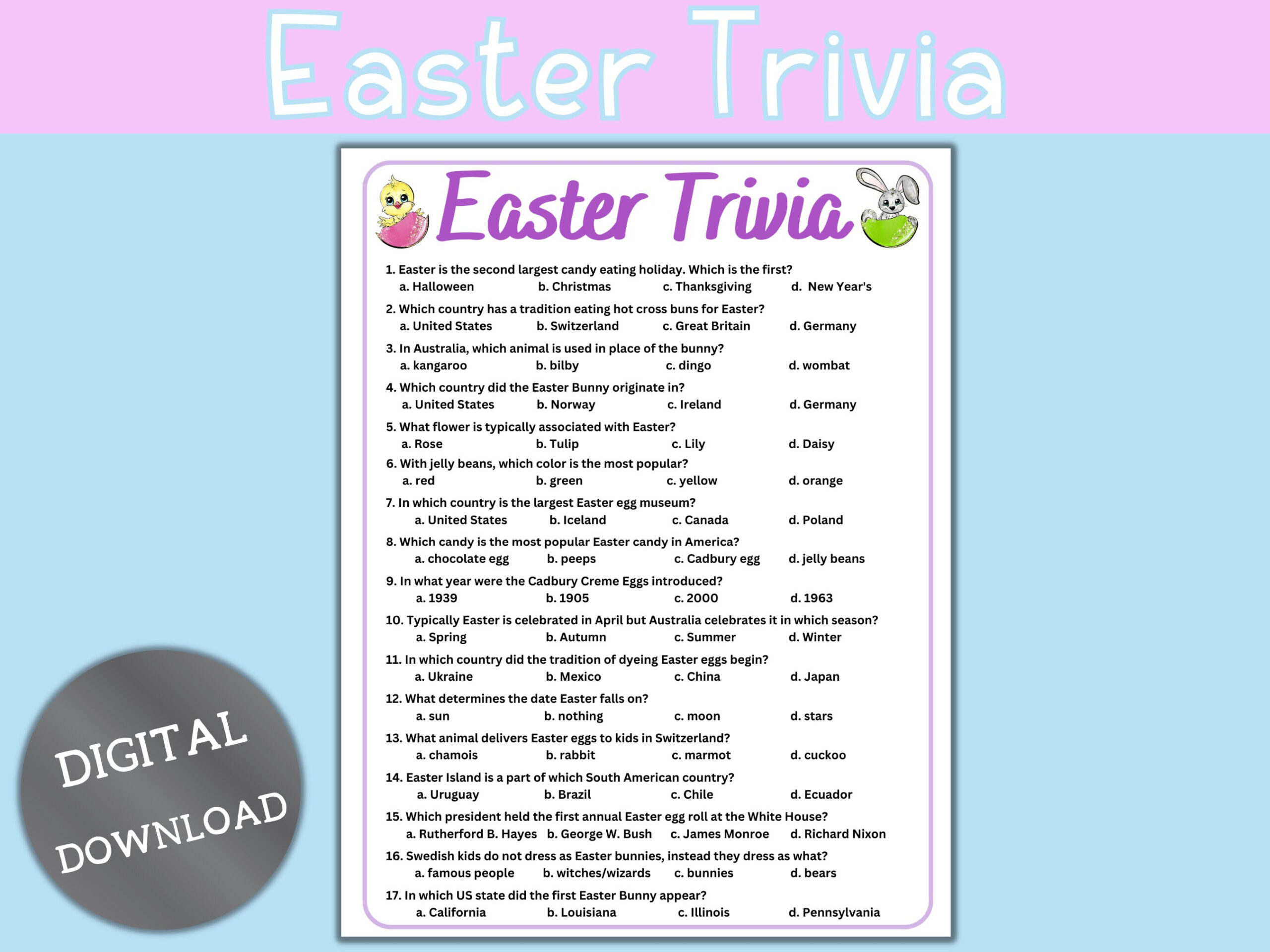 Easter Trivia With Answers - Etsy Australia pertaining to Australian Easter Dingbats Quiz