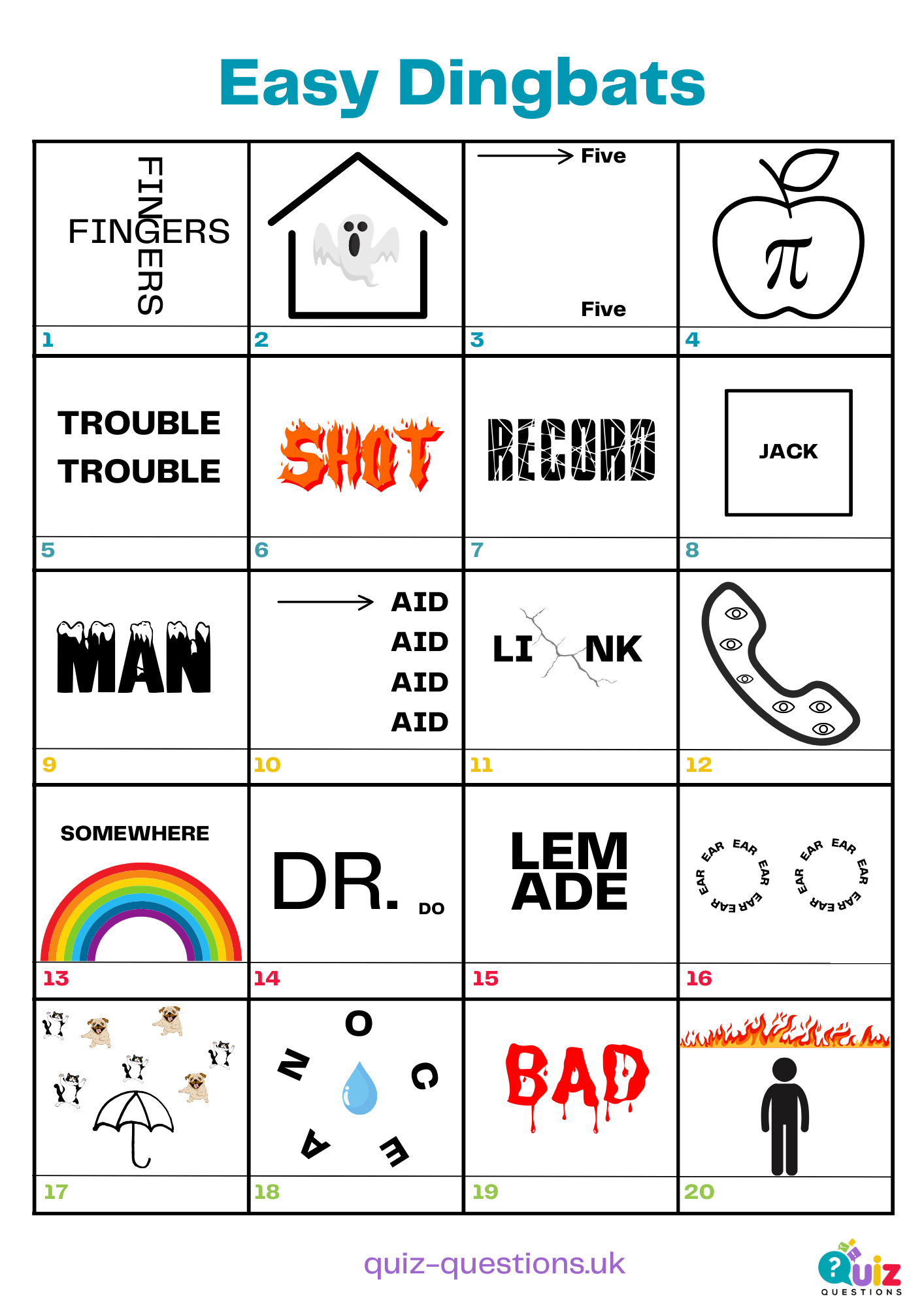 Easy Dingbats With Answers for Easy Dingbats Answer Key