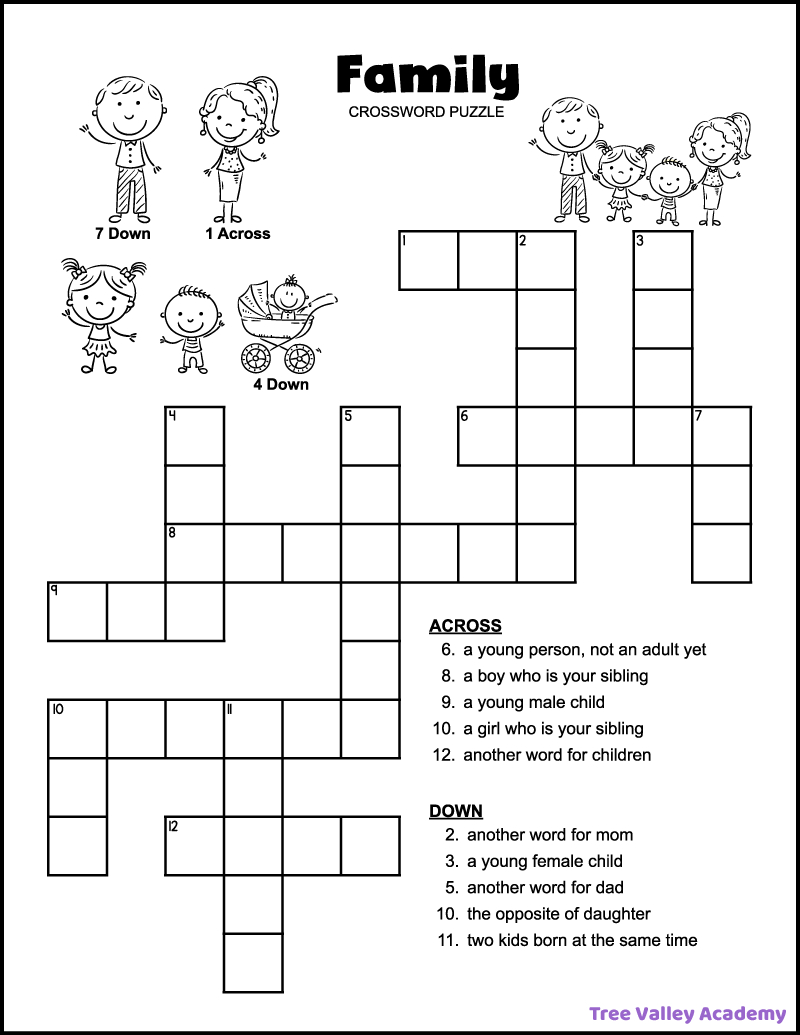 Easy Family Crossword Puzzle - Tree Valley Academy inside 7 Free Daily Printable Crossword Puzzles