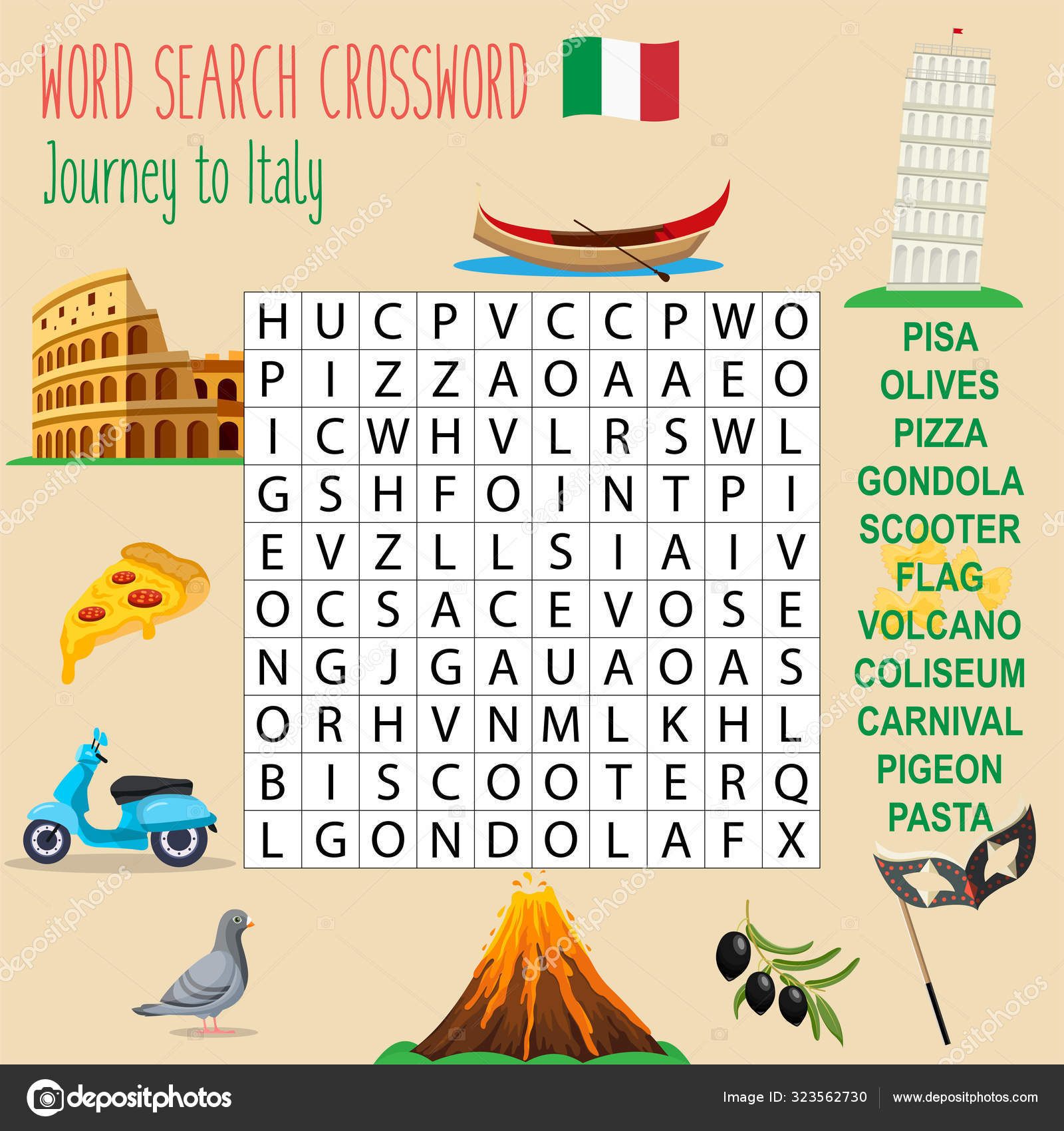 Easy Word Search Crossword Puzzle &amp;#039;Journey Italy&amp;#039; Children with Italian Crossword Puzzles Free Printable