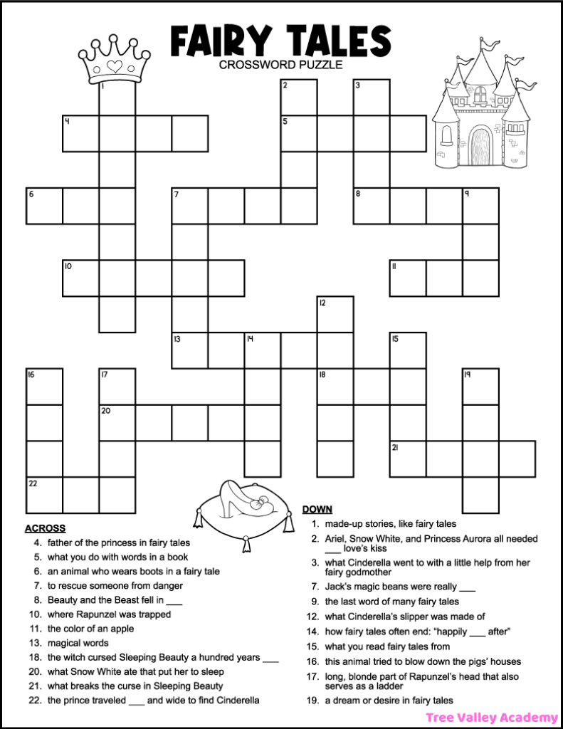 Fairy Tale Crossword Puzzles For Kids - Tree Valley Academy within 7 Free Printable Crosswords