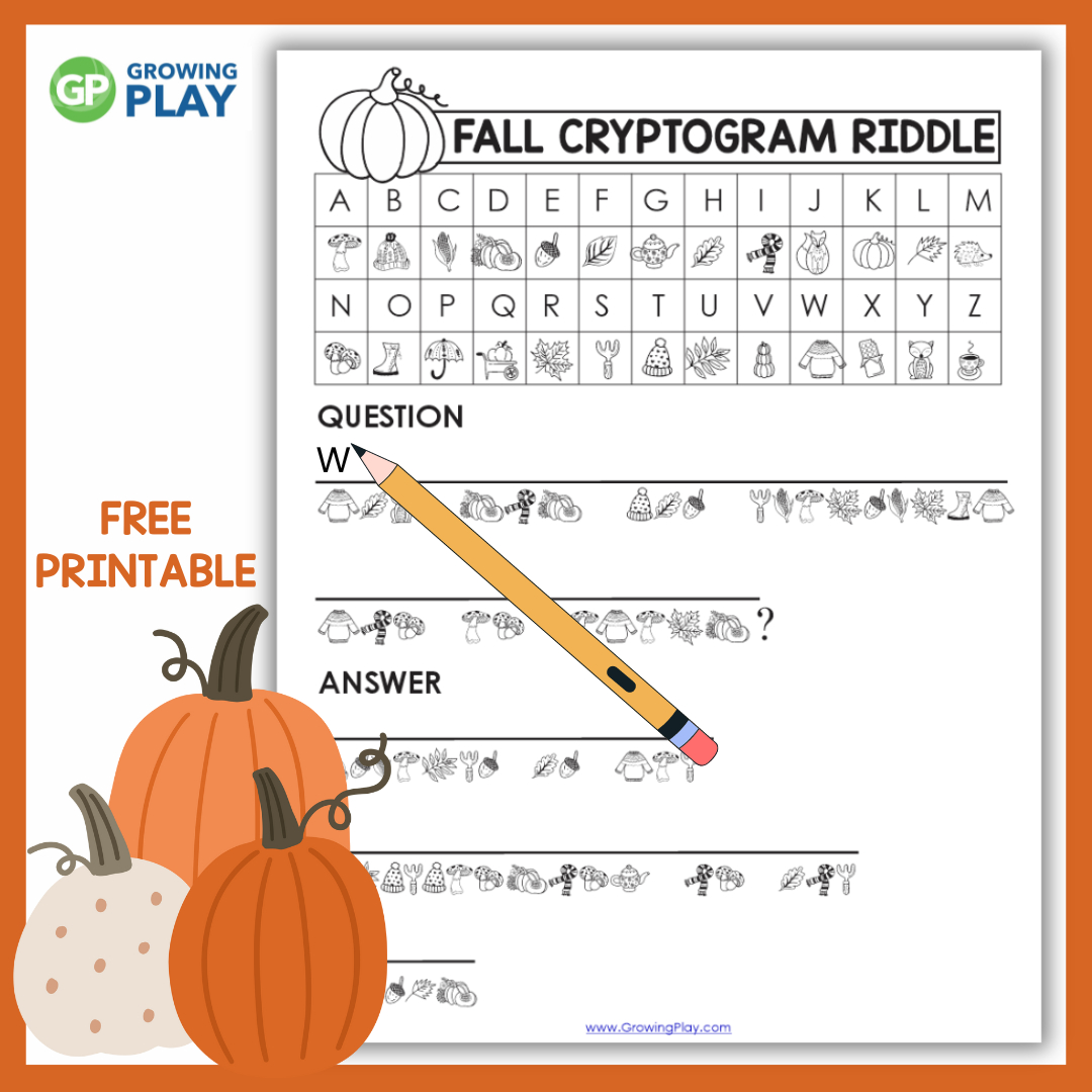 Fall Cryptogram Puzzle For Kids - Growing Play for Cryptograms Free Printable With Answers