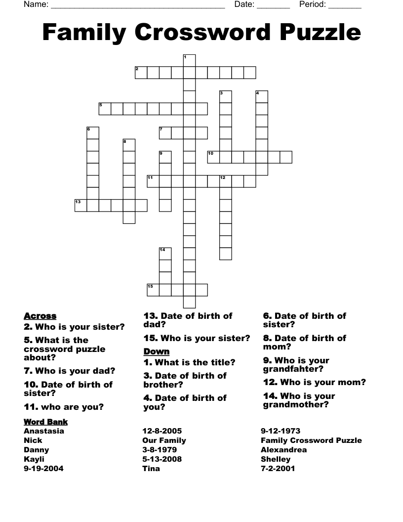 Family Crossword Puzzle - Wordmint within Printable Ditloids Puzzles with Answers