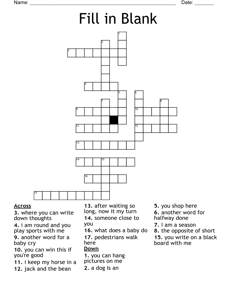 Fill In Blank Crossword - Wordmint pertaining to Printable Fill-In Crossword Puzzles