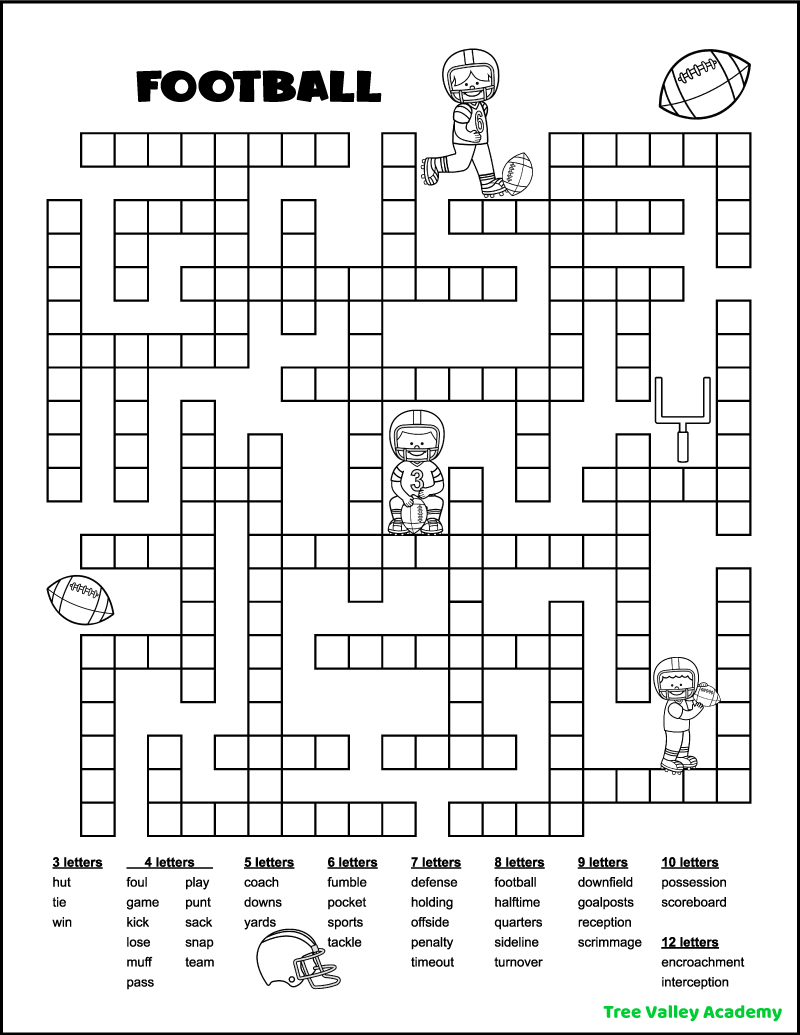 Football Fill In Word Puzzles - Tree Valley Academy in Printable Fill-In Crossword Puzzles