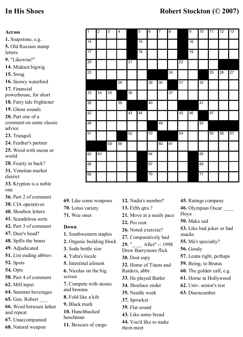 Free Crossword Puzzle #7: &amp;quot;In His Shoes&amp;quot; | Beekeeper Crosswords inside Free Printable Crossword Puzzle 7