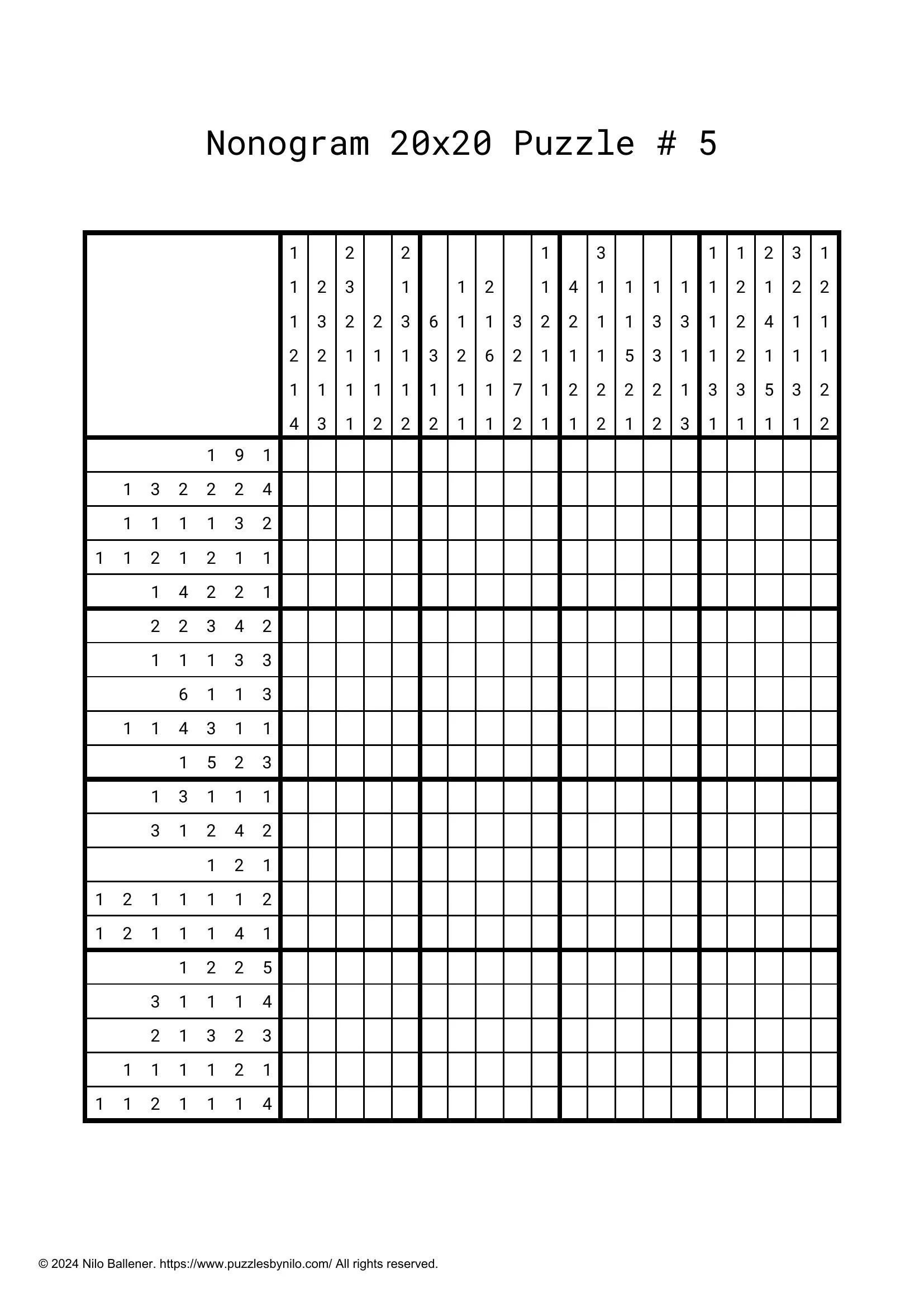 Free Downloadable Nonogram Puzzle Large # 5 — Puzzlesnilo with Ditloids and Answers Free Download
