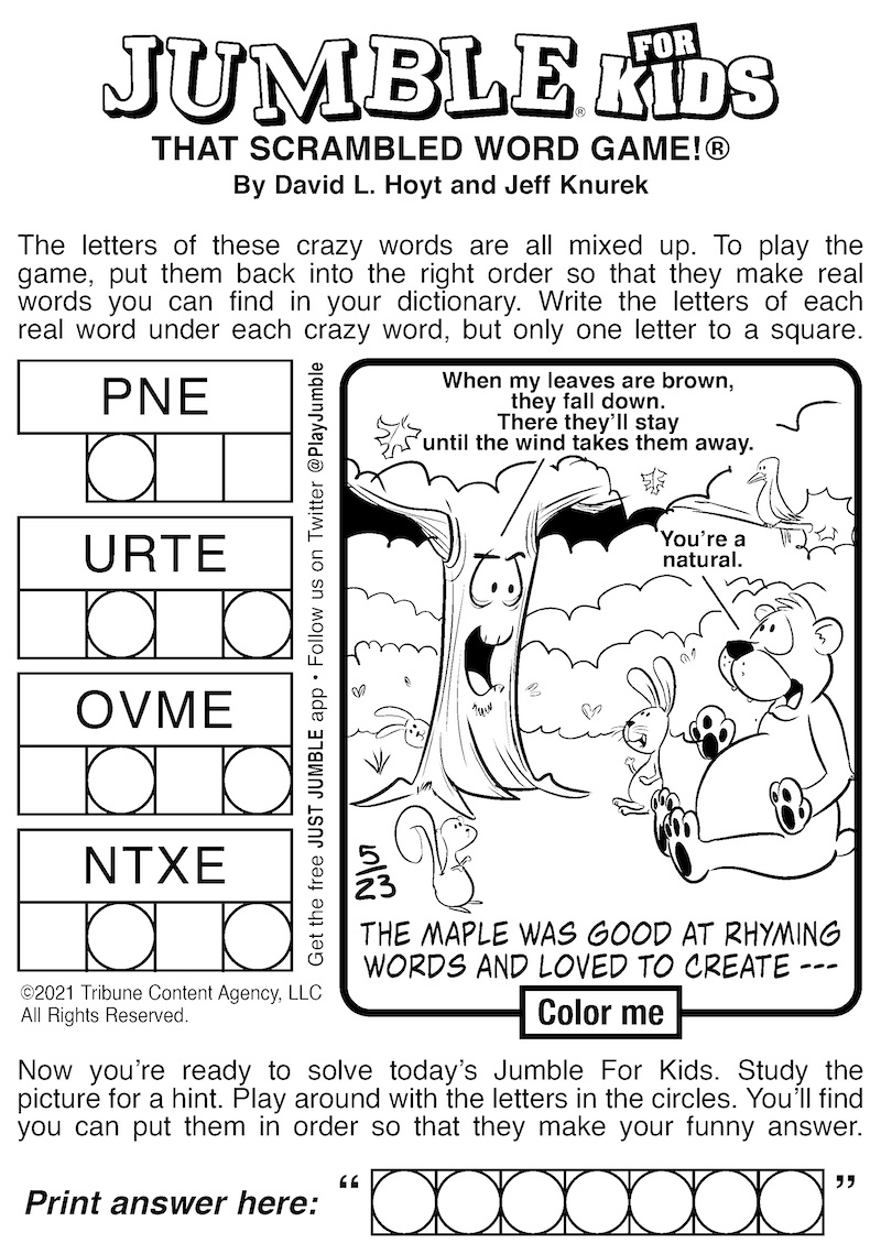 Free Jumble Puzzles For Kids And Adults | Boomer Magazine within Today’S Printable Jumble