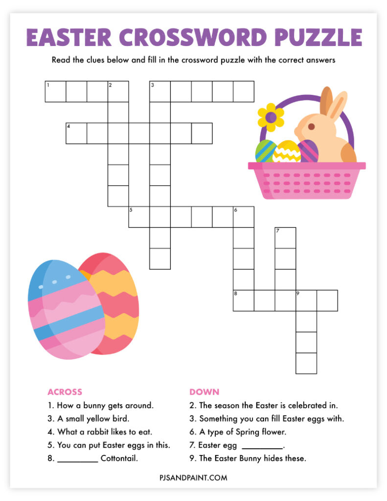 Free Printable Easter Crossword Puzzle - Pjs And Paint within Easter Crossword Puzzle With Answers