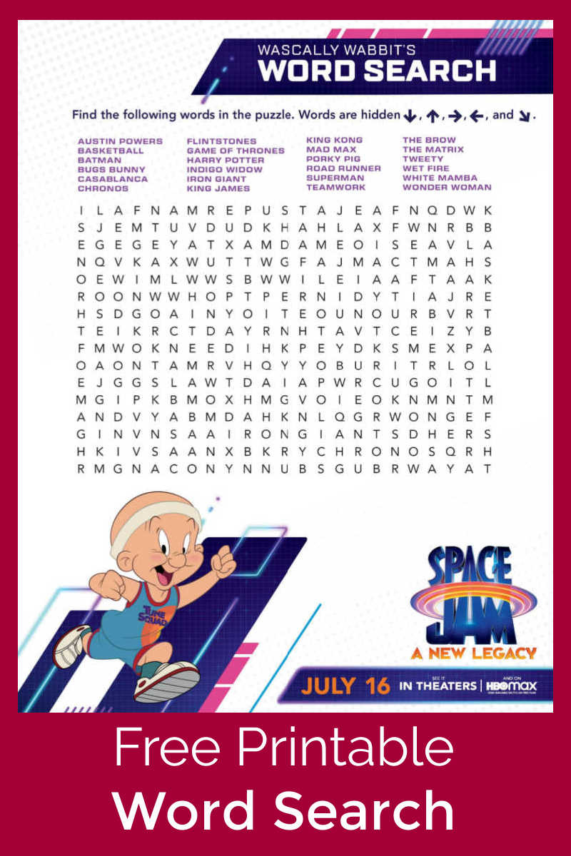 Free Printable Space Jam Word Search - Mama Likes This intended for James Free Puzzles Printable