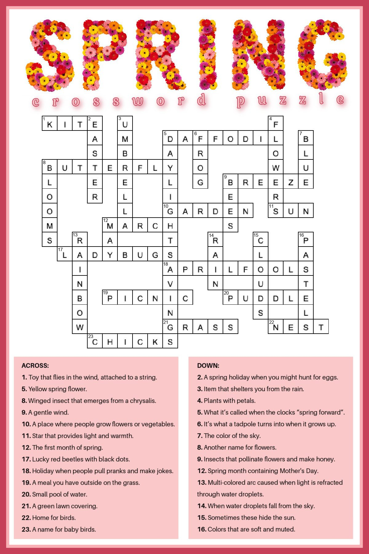 Free Spring Crossword Puzzle Printable - Answer Key Included in Ditloids Printable with Answers