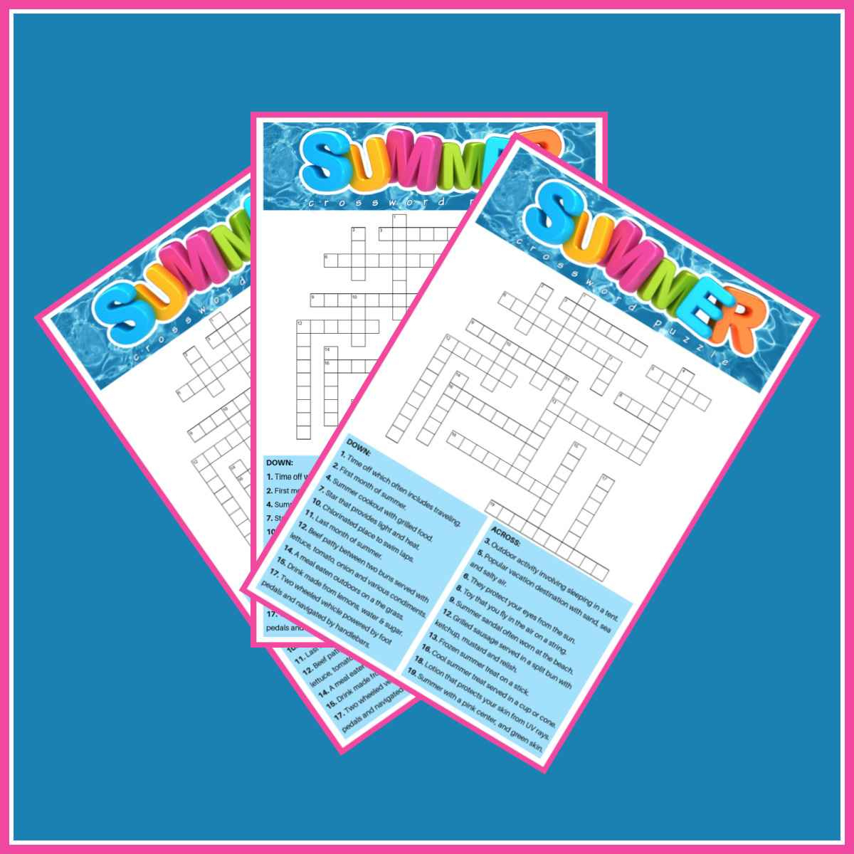 Free Summer Crossword Puzzle (2 Versions) - Answers Included for Summer Adult Anagram Puzzle Free Printable