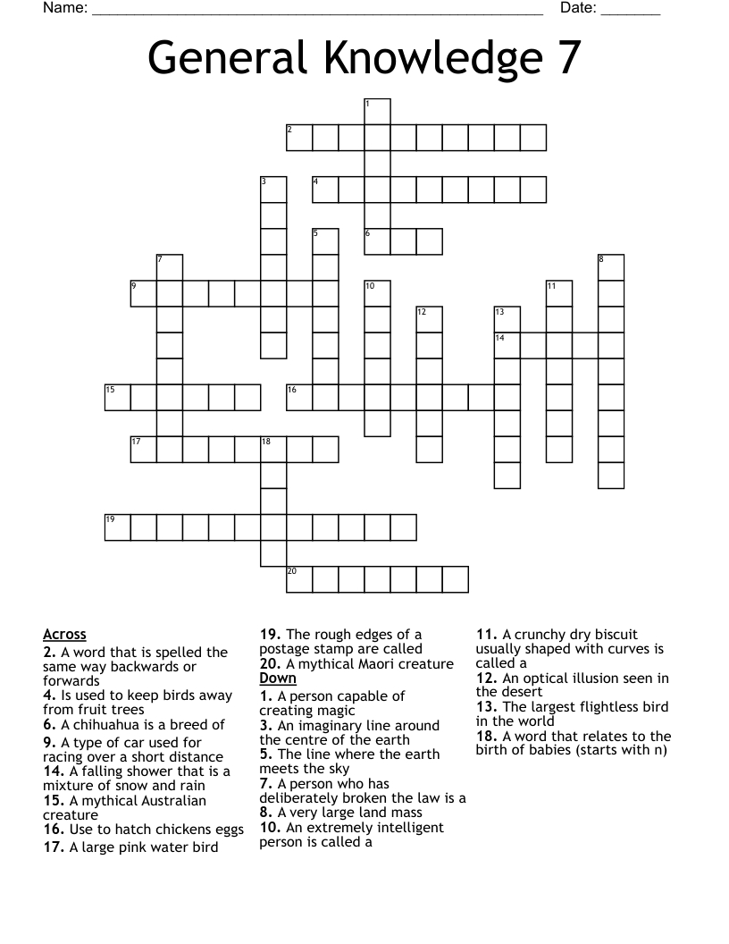 General Knowledge 7 Crossword - Wordmint pertaining to 7 Printable Crossword Puzzles