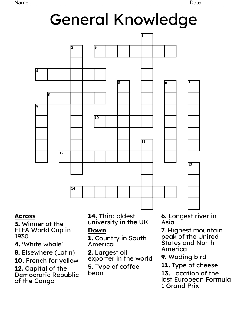 General Knowledge Crossword - Wordmint with regard to General Knowledge Crosswords Online Free