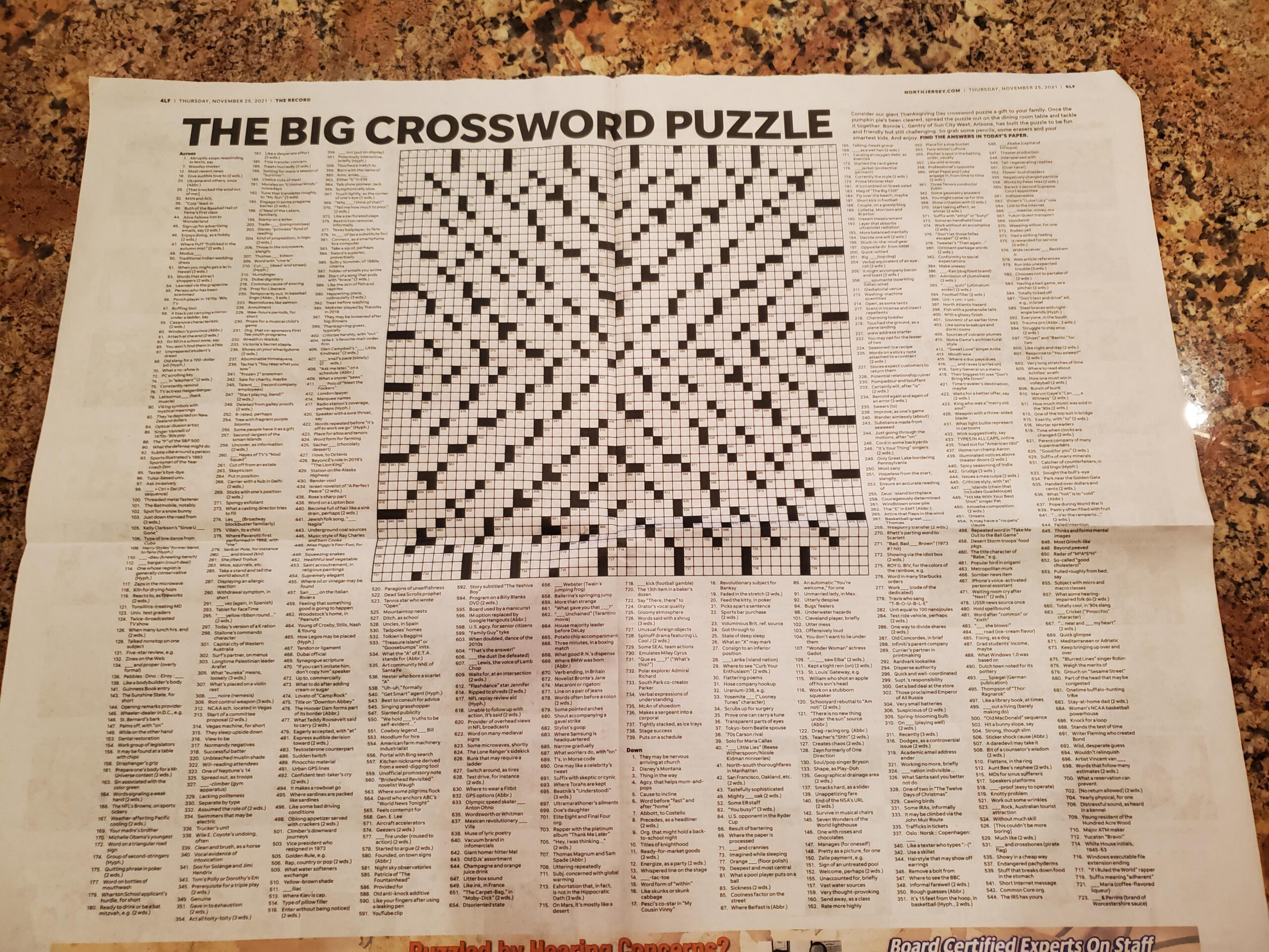 Giant Crossword Puzzle In The Record Every Thanksgiving : R/Newjersey with regard to Indy Star Crossword Answers