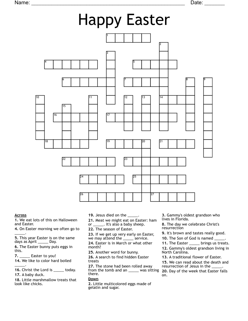 Happy Easter Crossword - Wordmint intended for Difficult Easter Crossword
