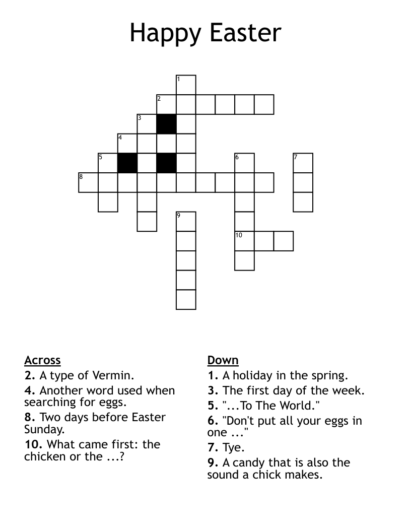 Happy Easter Crossword - Wordmint regarding Easter Crossword with Word Bank