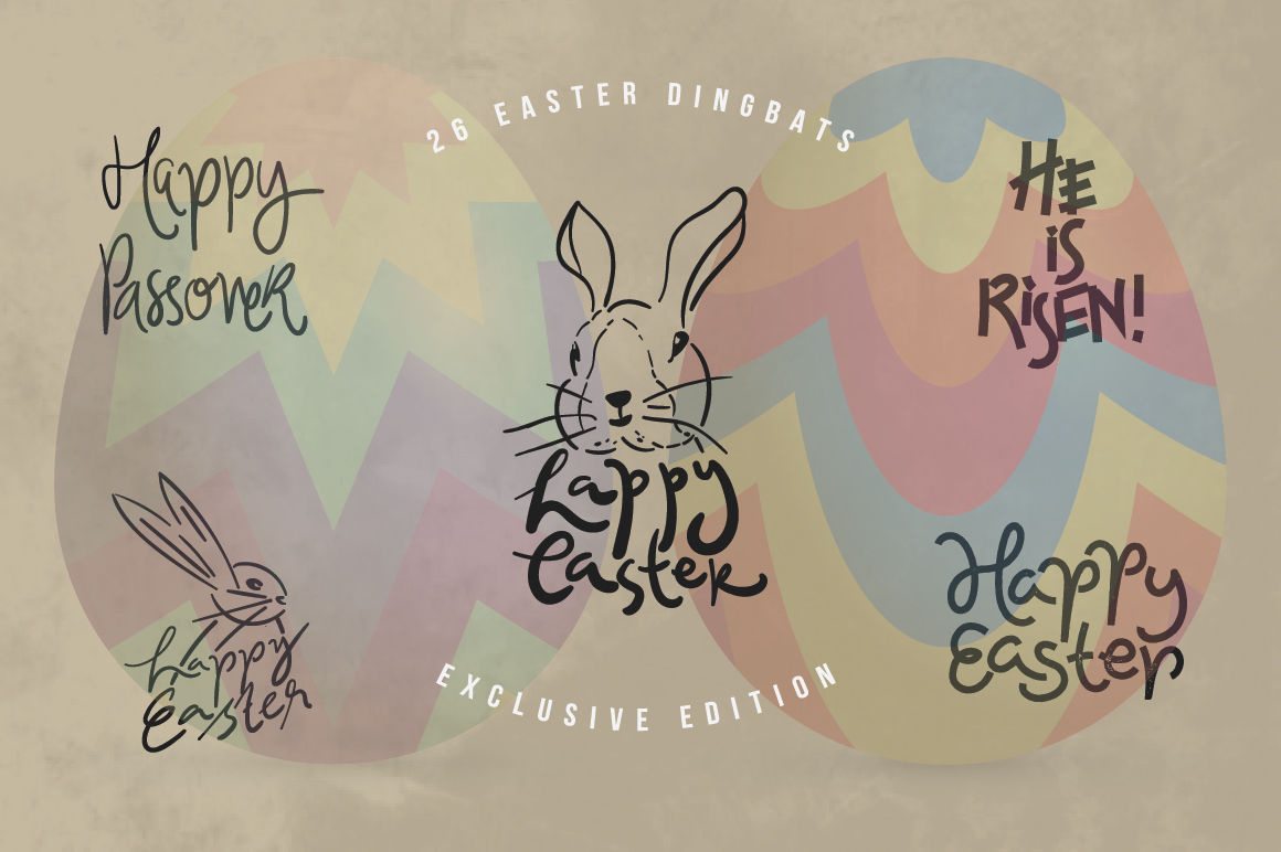 Happy Easter Dingbatsheroglyphs Studio | Thehungryjpeg within Easter Themed Dingbats