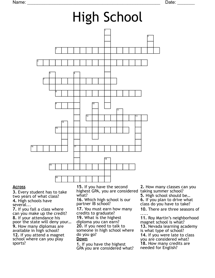 High School Crossword - Wordmint with High School Senior Crossword Puzzles Free Printable