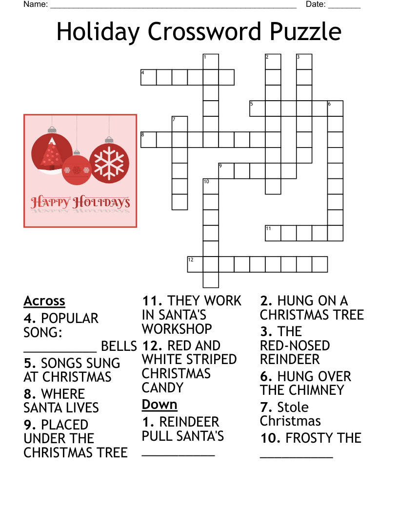 Holiday Crossword Puzzle - Wordmint within Holiday Crossword Adults