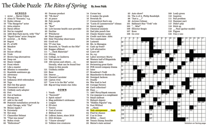 Boston Globe Crossword Puzzle Today