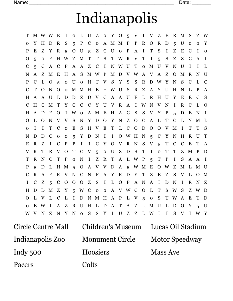Indianapolis Word Search - Wordmint pertaining to Crossword Puzzle Indianapolis Star