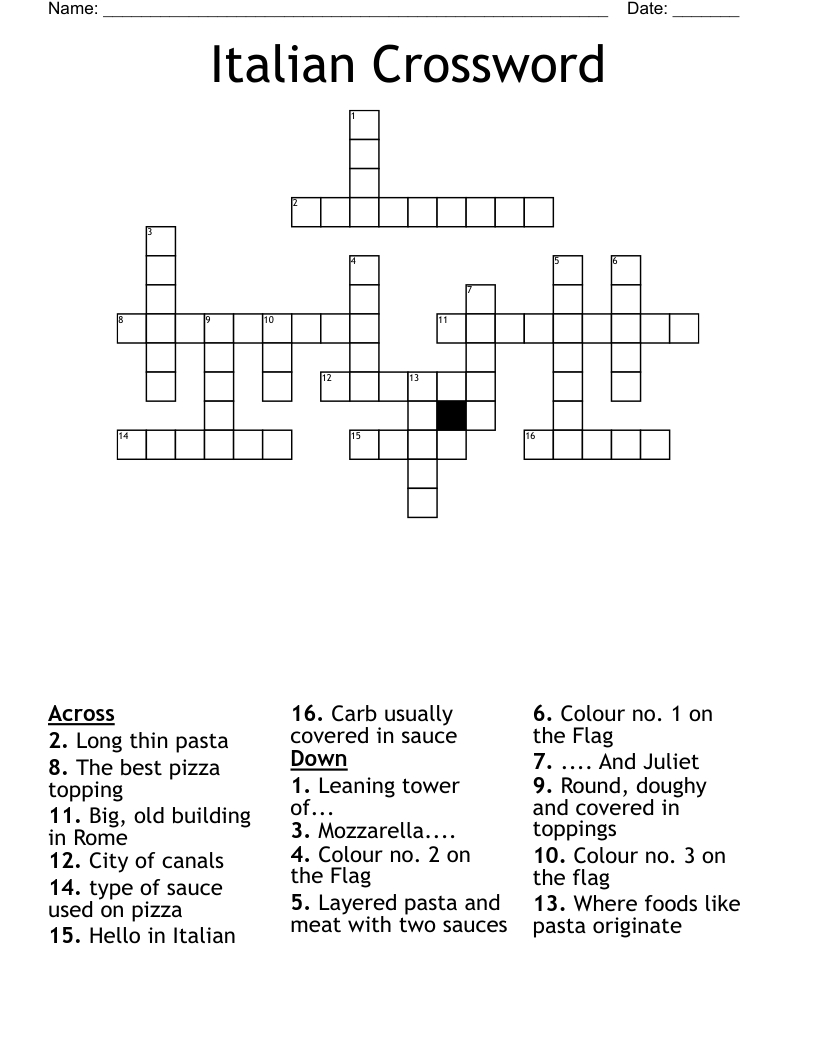 Italian Crossword - Wordmint inside Italian Crossword Puzzles Free Printable