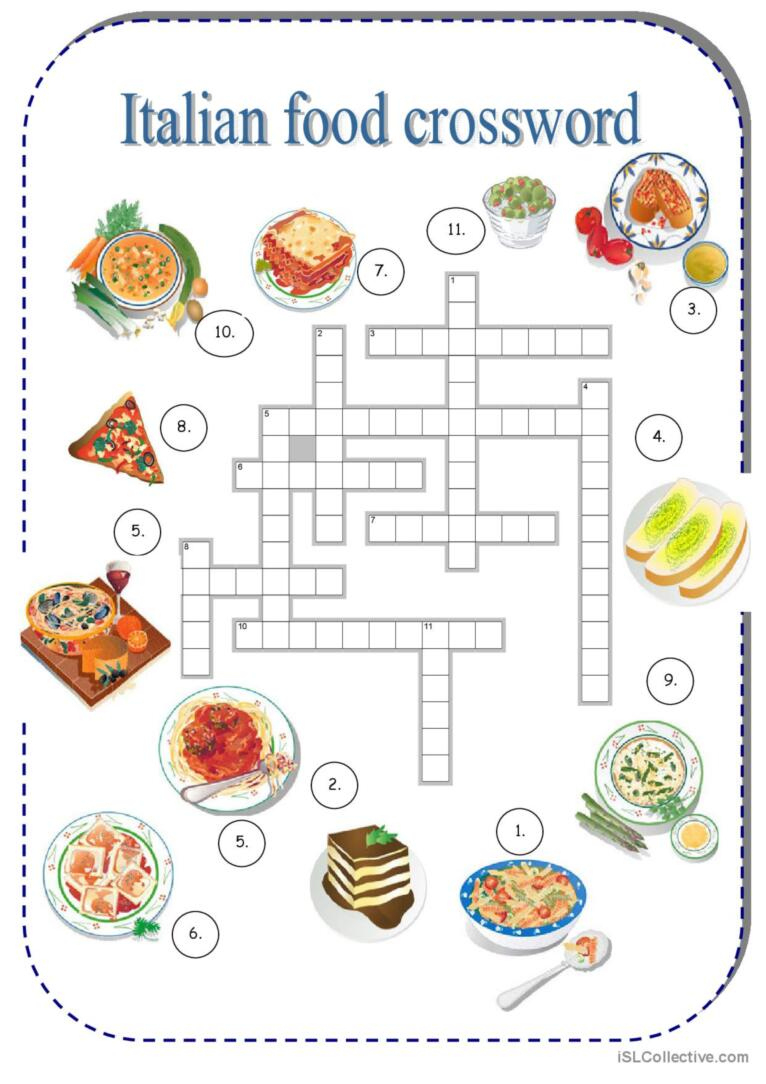 Italian Food: English Esl Worksheets Pdf &amp;amp; Doc within Italian Food Crossword Kids Printable