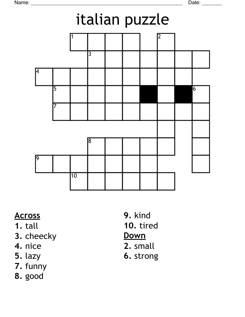 Italian Puzzle Crossword - Wordmint inside Italian Crossword Puzzles Free Printable