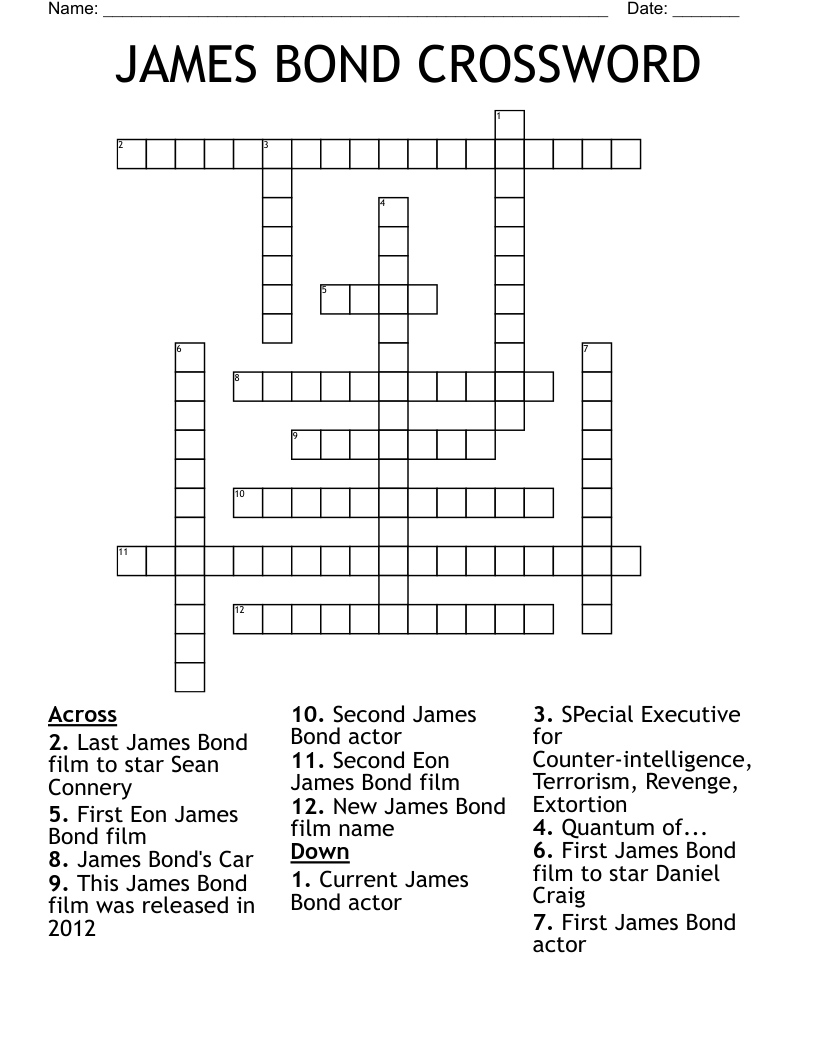 James Bond Crossword - Wordmint within Printable James Crossword Puzzles
