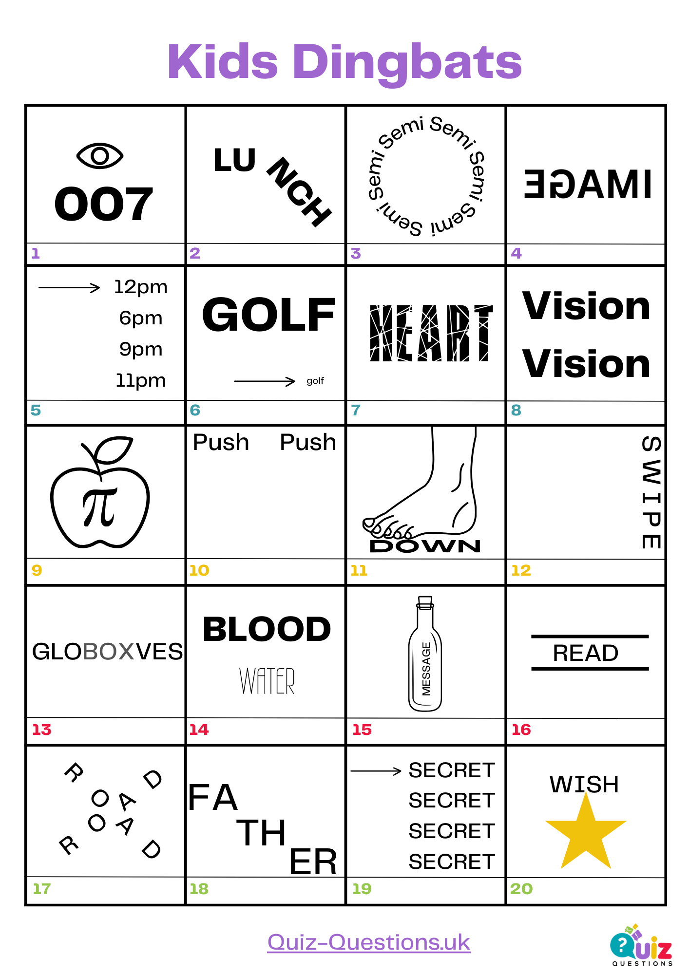 Kids Dingbat Puzzles With Answers 2025 within Easy Dingbats With Answers