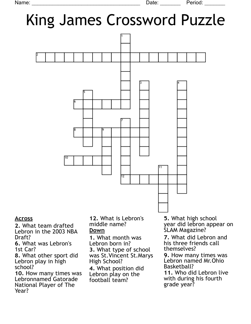 King James Crossword Puzzle - Wordmint within James Free Puzzles Printable