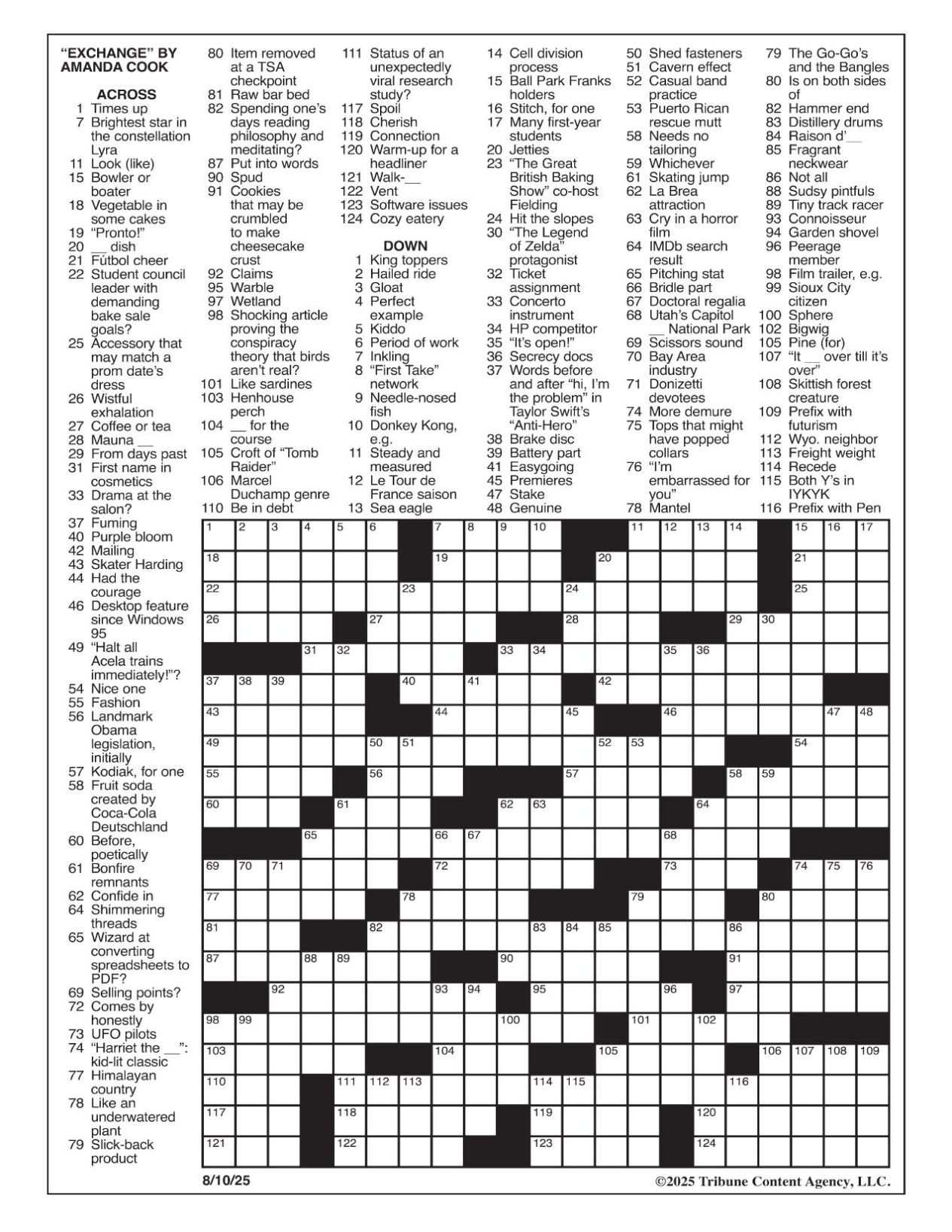 La Times Crossword: Aug. 10, 2025 | Crosswords | Yakimaherald with Star Magazine Crosswords Printable