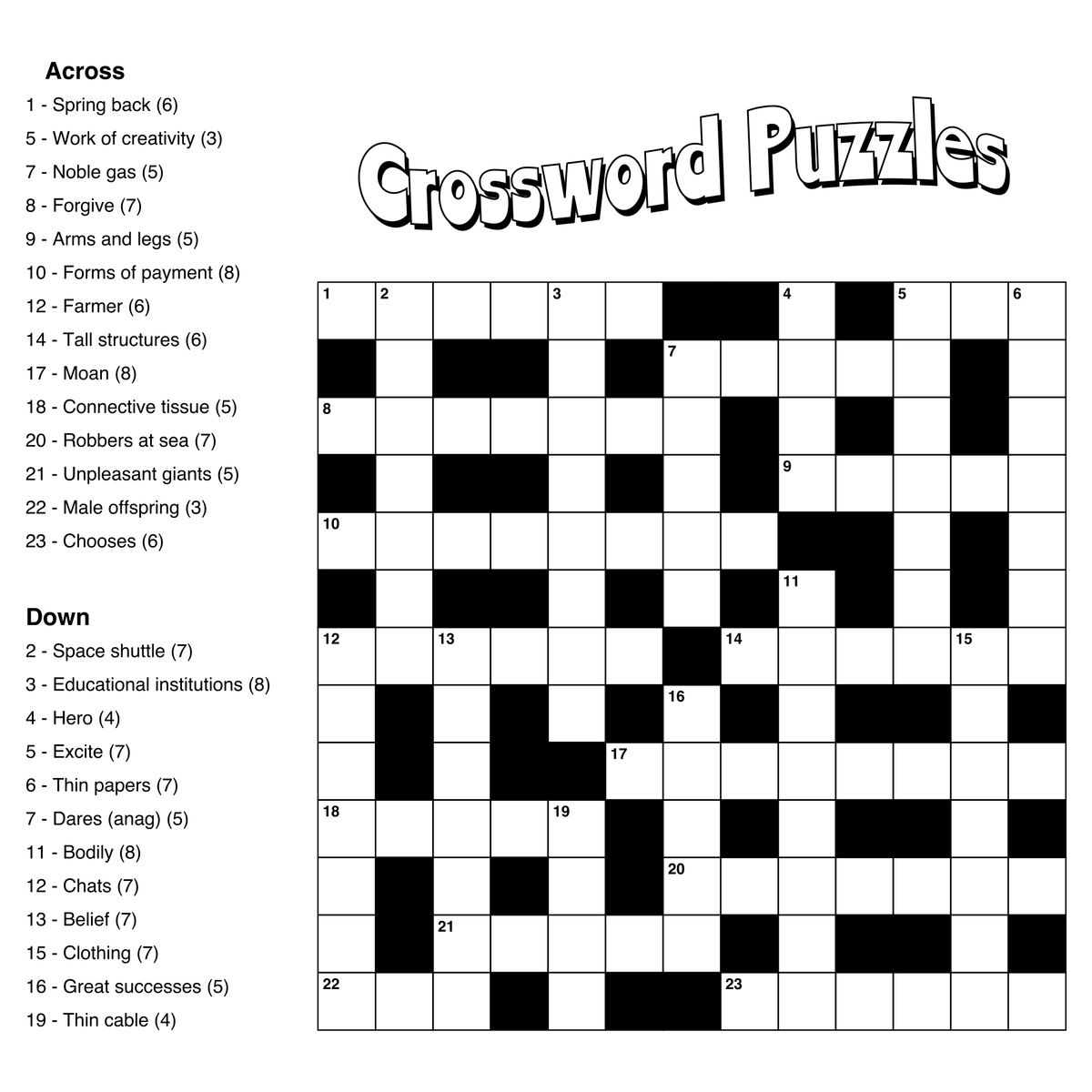 Large Print Easy Crossword Puzzles - 10 Free Pdf Printables with Printable Puzzles For Adults Easy