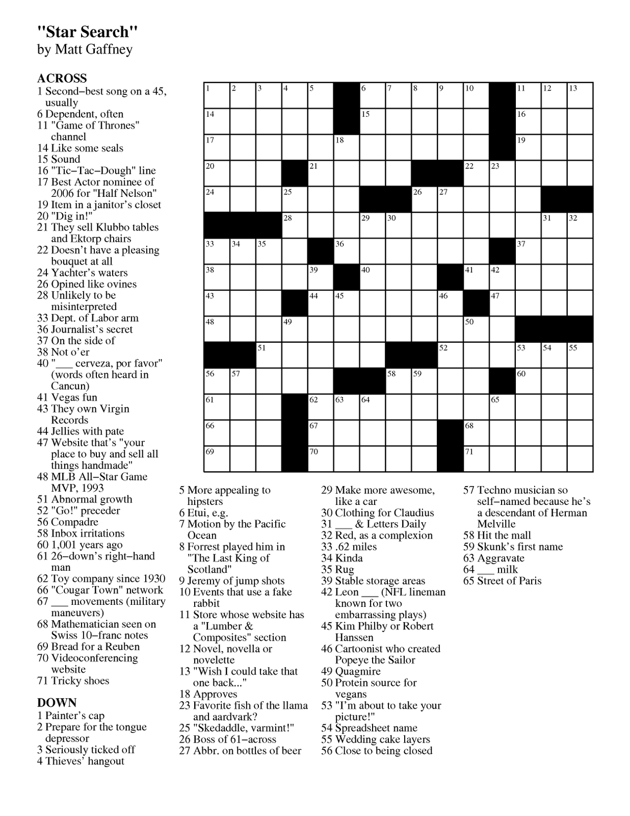 Mgwcc #197 — Friday, March 9Th, 2012 — “Star Search” | Matt within Star Magazine Crosswords Printable