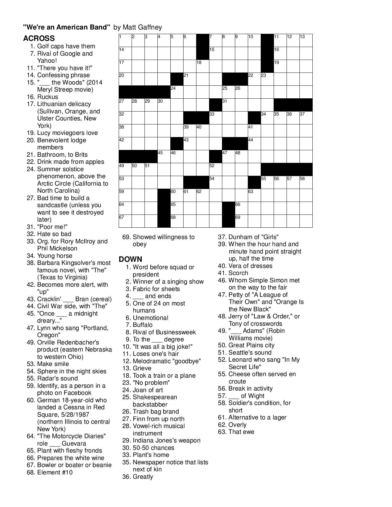 Mgwcc #332 — Friday, October 10Th, 2014 — “We&amp;#039;Re An American Band with regard to Frank Longo Sunday Crossword Puzzle