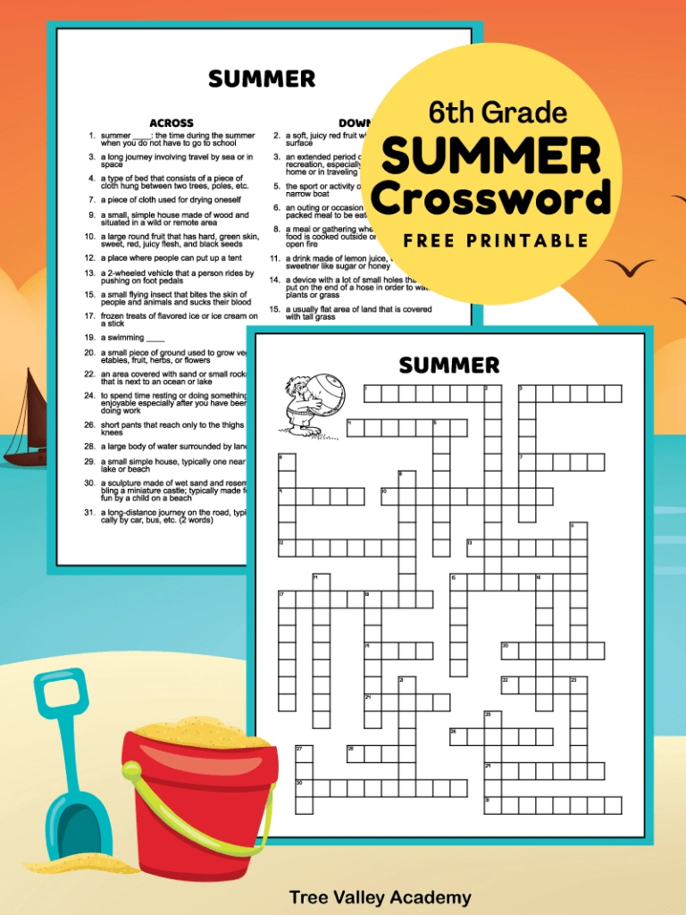Middle School Summer Crossword Puzzle - Tree Valley Academy regarding Fun Crossword For High School