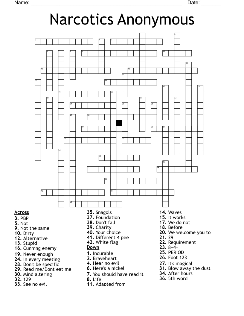 Narcotics Anonymous Crossword - Wordmint in Na We Do Recover Puzzles Printable