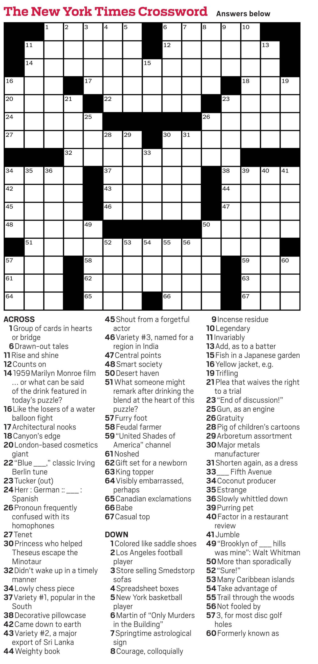New York Times Daily Crossword - Puzzles intended for Free Seven Daily Printable Crossword Puzzles