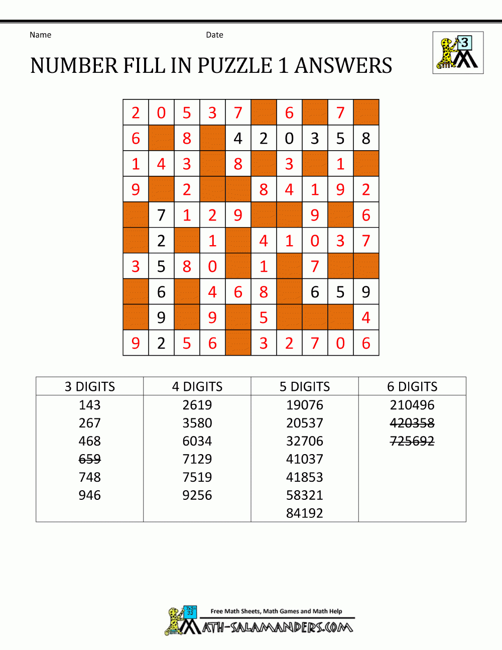 Number Fill In Puzzles intended for Free Ditloids With Answers