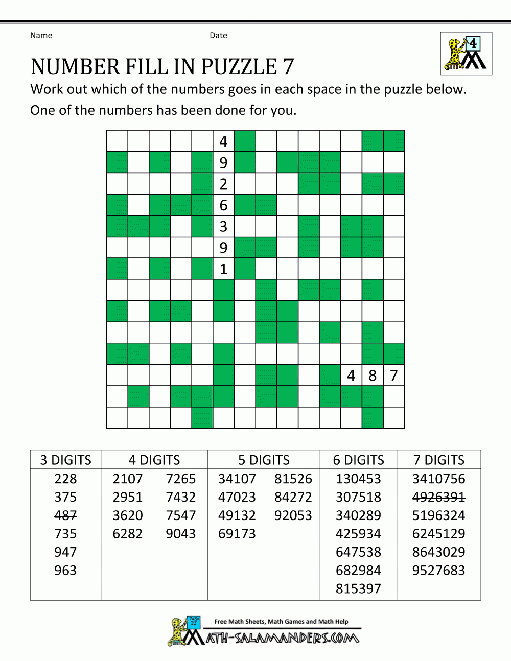 Number Fill In Puzzles within Free Printable Crossword Puzzle 7