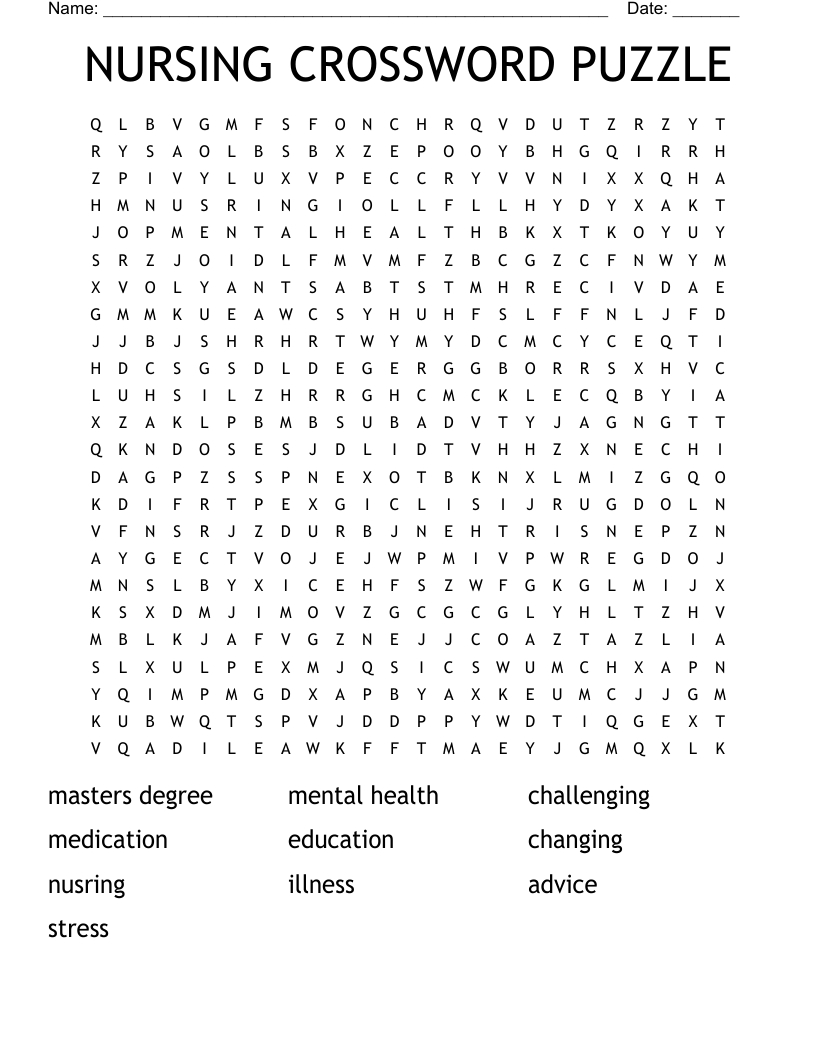 Nursing Crossword Puzzle Word Search - Wordmint regarding Nurse Crossword Puzzle Printable Hard