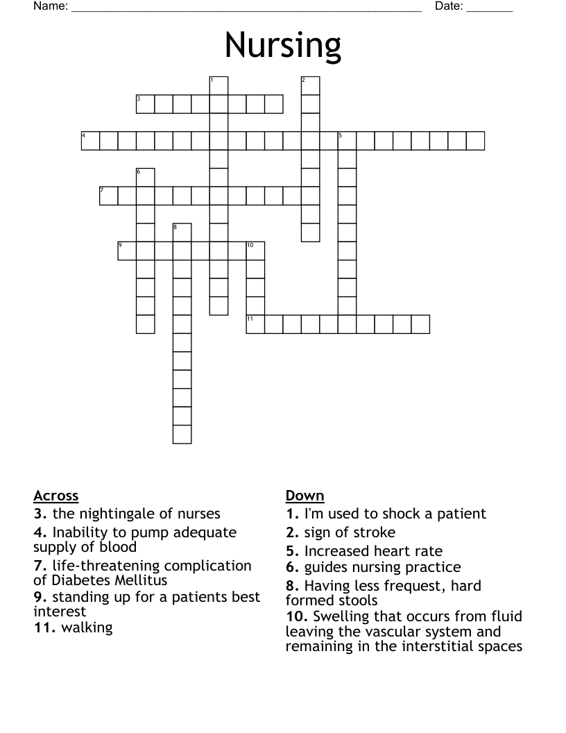 Nursing Crossword - Wordmint intended for Nurse Crossword Puzzle Printable Hard