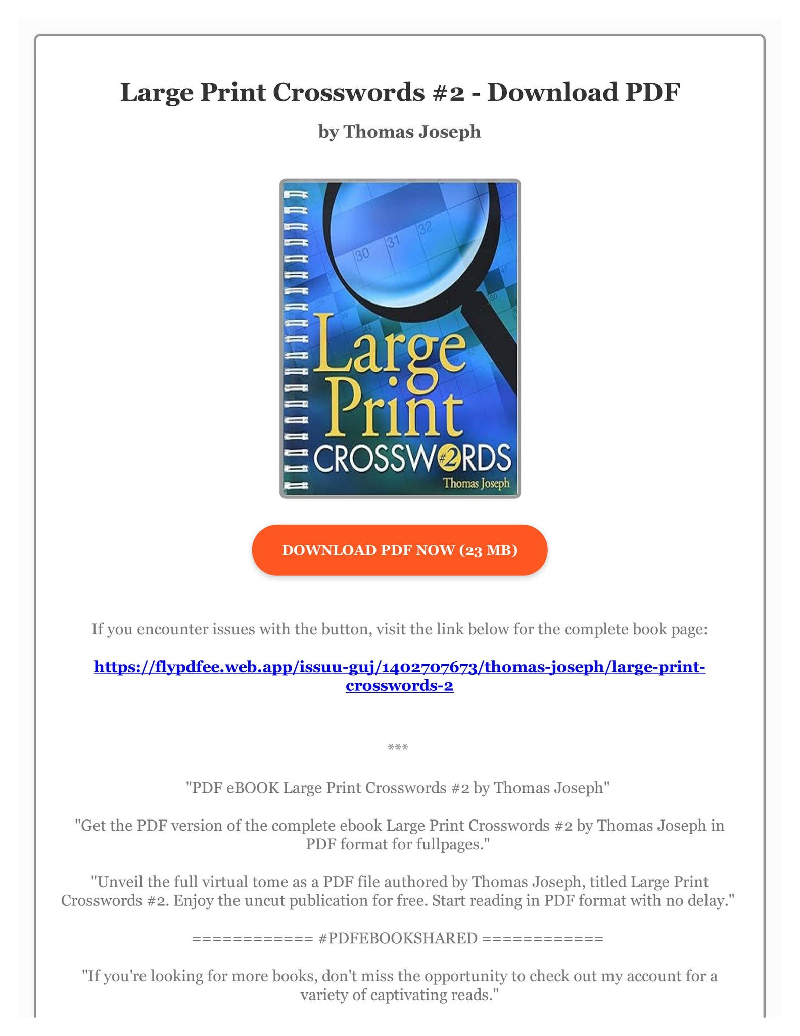 Pdf Ebook Large Print Crosswords #2Thomas Joseph regarding Thomas Joseph Crossword Printable Download Free