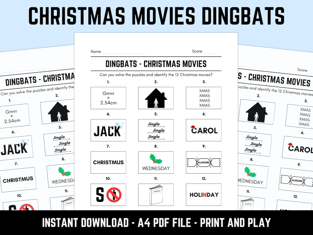 Printable Christmas Movies Dingbats Picture Quiz: Downloadable Xmas Rebus Puzzles, Pub Quiz Sheets within Printable Christmas Dingbats