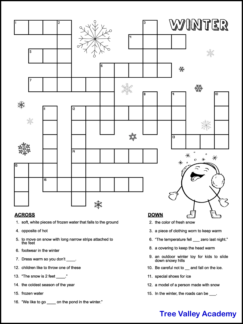 Printable Winter Crossword Puzzles For Kids - Tree Valley Academy regarding Printable Syllacrostic