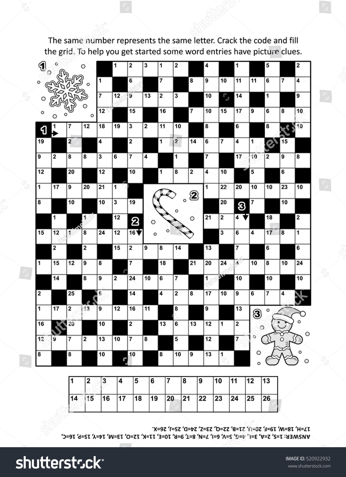 Puzzle Page Winter Holiday Themed Codebreaker Stock Vector regarding Christmas Puzzle Page For Adults
