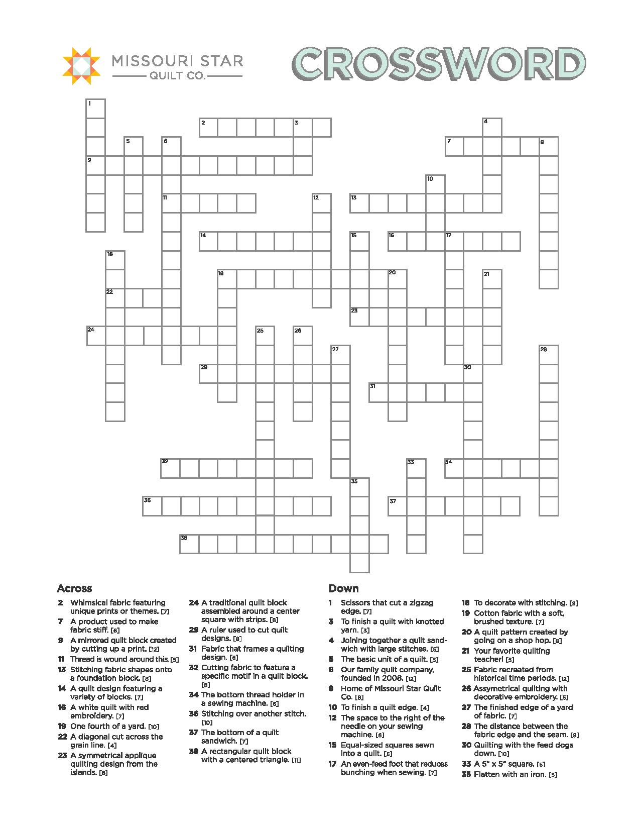 Quilting Crossword | Missouri Star Blog with Star Magazine Crosswords Printable