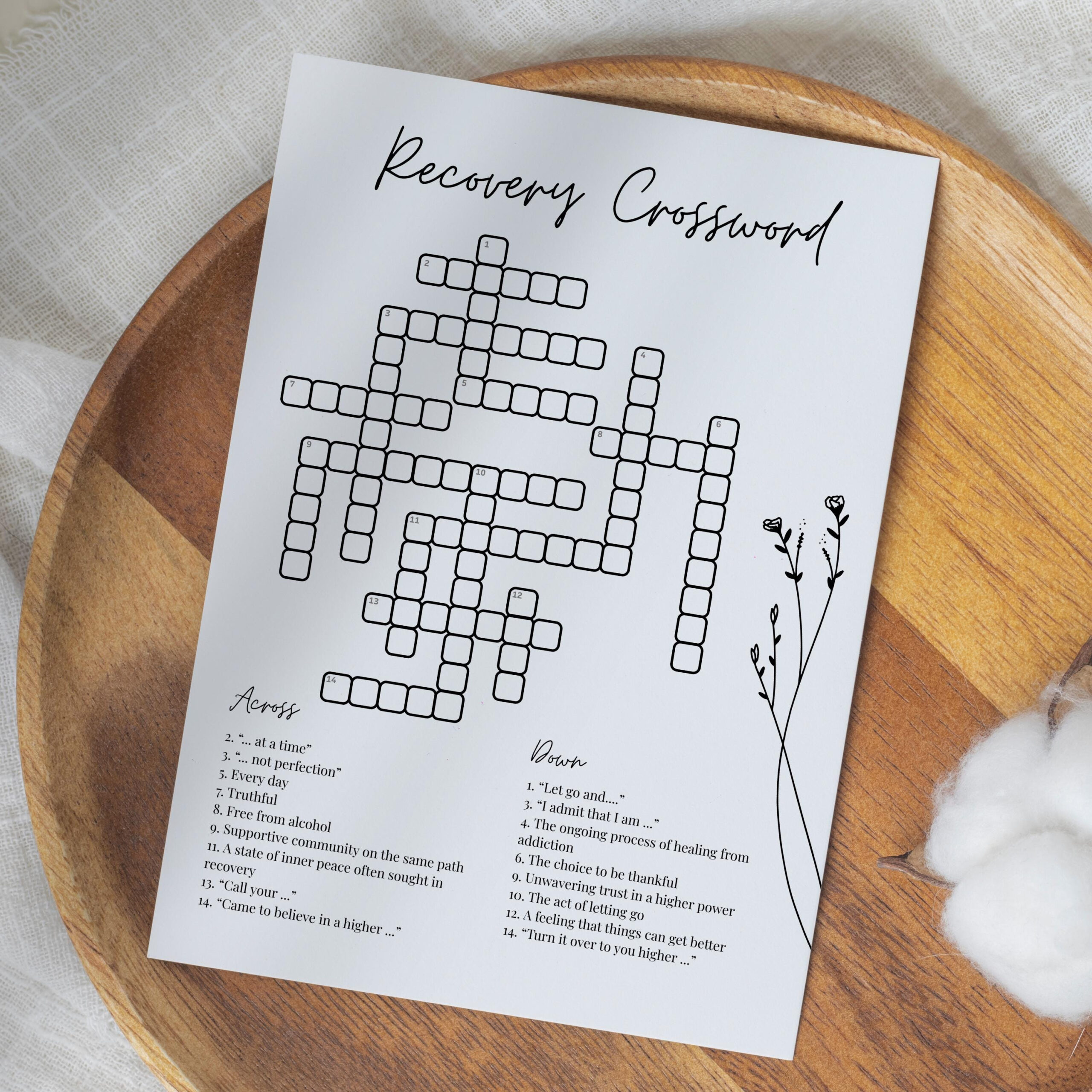 Recovery Crossword Game + Answer Key | 12 Steps Recovery Boredom in Answer Sheet For Recovery and Addiction Crossword Puzzle